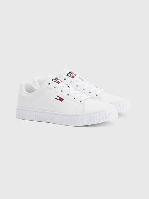 Tommy Hilfiger Logo Deri Cupsole Spor Ayakkabı Kadın Beyaz | TH389AEX