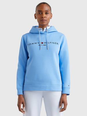 Tommy Hilfiger Logo Drawstring Regular Fit Kapüşonlu Sweatshirt Kadın Mavi | TH342NFU