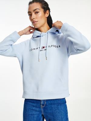 Tommy Hilfiger Logo Drawstring Regular Fit Kapüşonlu Sweatshirt Kadın Mavi | TH374MHP