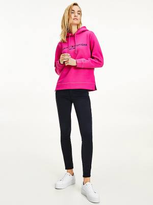 Tommy Hilfiger Logo Drawstring Regular Fit Kapüşonlu Sweatshirt Kadın Pembe | TH590BSA