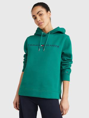 Tommy Hilfiger Logo Drawstring Regular Fit Kapüşonlu Sweatshirt Kadın Yeşil | TH897LRT