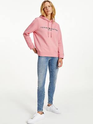 Tommy Hilfiger Logo Drawstring Regular Fit Kapüşonlu Sweatshirt Kadın Pembe | TH902APM