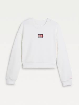 Tommy Hilfiger Logo Embroidery Cropped Sweatshirt Kiz Çocuk Beyaz | TH589UIE