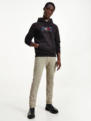 Tommy Hilfiger Logo Embroidery Fleece Kapüşonlu Sweatshirt Erkek Siyah | TH340DWI