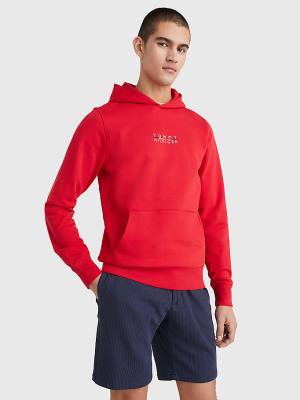 Tommy Hilfiger Logo Embroidery Kapüşonlu Sweatshirt Erkek Kırmızı | TH804XKJ