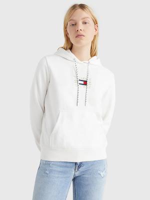 Tommy Hilfiger Logo Embroidery Kapüşonlu Sweatshirt Kadın Beyaz | TH923KYG