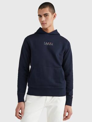 Tommy Hilfiger Logo Embroidery Kapüşonlu Sweatshirt Erkek Mavi | TH931PEV