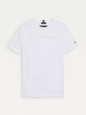 Tommy Hilfiger Logo Embroidery Organic Pamuklu Tişört Erkek Çocuk Beyaz | TH120OYP