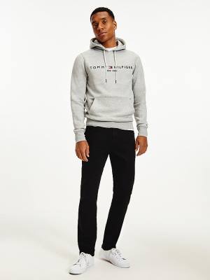 Tommy Hilfiger Logo Flex Fleece Kapüşonlu Sweatshirt Erkek Gri | TH612LTK