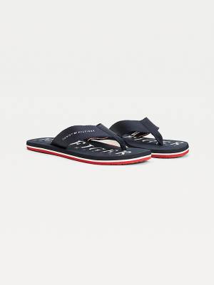 Tommy Hilfiger Logo Flip-Flops Sandalet Erkek Mavi | TH941ERJ