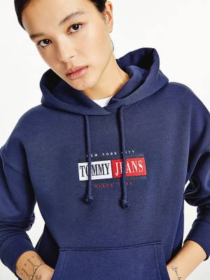 Tommy Hilfiger Logo Kapüşonlu Sweatshirt Kadın Mavi | TH568CWY