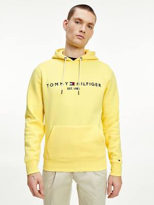 Tommy Hilfiger Logo Kapüşonlu Sweatshirt Erkek Sarı | TH912QUI