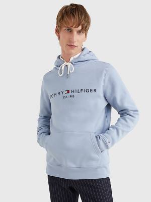 Tommy Hilfiger Logo Kapüşonlu Sweatshirt Erkek Mavi | TH925FVT