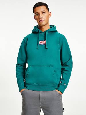 Tommy Hilfiger Logo Kapüşonlu Sweatshirt Erkek Yeşil | TH930CQX