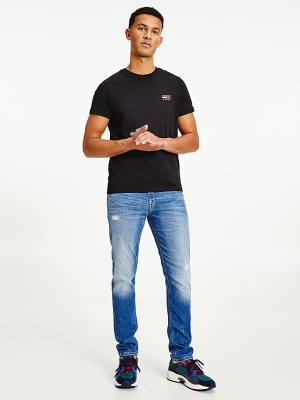 Tommy Hilfiger Logo Organic Pamuklu Slim Fit Tişört Erkek Siyah | TH590MQI