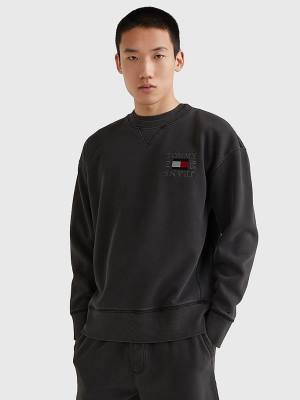 Tommy Hilfiger Logo Patch Fleece Sweatshirt Erkek Siyah | TH172CVQ