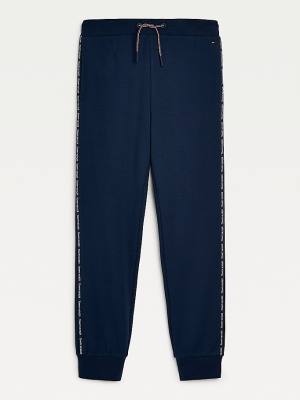 Tommy Hilfiger Logo Piping Organic Pamuklu Cuffed Joggers Pantolon Kiz Çocuk Mavi | TH730ZJK