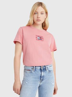 Tommy Hilfiger Logo Relaxed Fit Tişört Kadın Pembe | TH901QAB