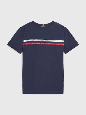 Tommy Hilfiger Logo Tape Organic Pamuklu Tişört Erkek Çocuk Mavi | TH465UPV