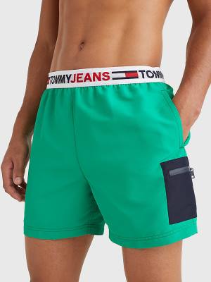 Tommy Hilfiger Logo Waistband Mid Cut Cut Cut Length Shorts Mayo Erkek Yeşil | TH631KCD