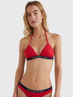 Tommy Hilfiger Logo Waistband Triangle Bikini Top Mayo Kadın Kırmızı | TH560RLP