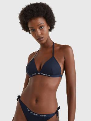 Tommy Hilfiger Logo Waistband Triangle Bikini Top Mayo Kadın Mavi | TH950NWK