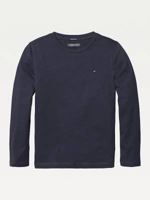 Tommy Hilfiger Long-Sleeve Organic Pamuklu Tişört Kiz Çocuk Mavi | TH493NYJ