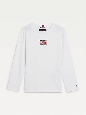 Tommy Hilfiger Long Sleeve Organic Pamuklu Logo Tişört Erkek Çocuk Beyaz | TH731IZH