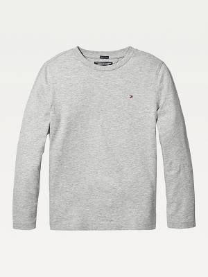 Tommy Hilfiger Long-Sleeve Organic Pamuklu Tişört Erkek Çocuk Gri | TH824YZJ