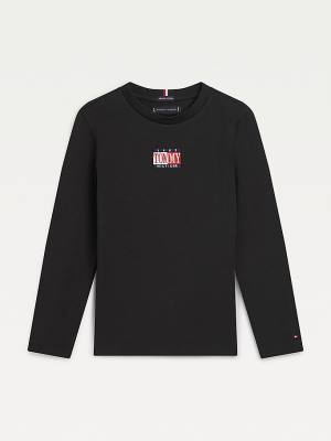 Tommy Hilfiger Long Sleeve Organic Pamuklu Logo Tişört Erkek Çocuk Siyah | TH935YPC