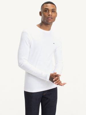 Tommy Hilfiger Long Sleeved Ribbed Organic Pamuklu Tişört Erkek Beyaz | TH743MLV