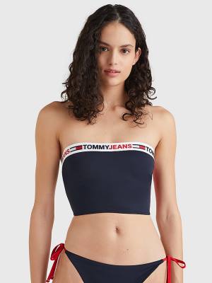 Tommy Hilfiger Longline Bandeau Bikini Top Mayo Kadın Mavi | TH429DIX