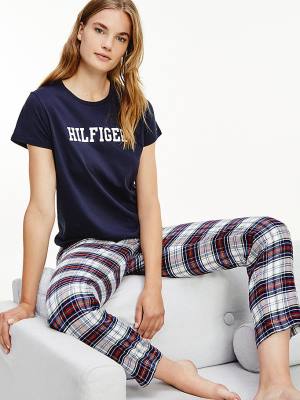 Tommy Hilfiger Lounge Organic Pamuklu Tişört Kadın Mavi | TH103MET