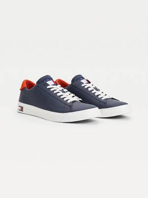 Tommy Hilfiger Low-Top Vulcanised Spor Ayakkabı Erkek Mavi | TH932JWV