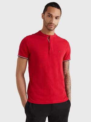 Tommy Hilfiger Mandarin Collar Slim Fit Polo Yaka Tişört Erkek Kırmızı | TH851ARS