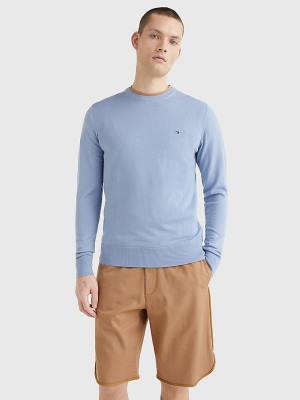 Tommy Hilfiger Merino Wool Crew Neck Jumper Kazak Erkek Mavi | TH601SQT