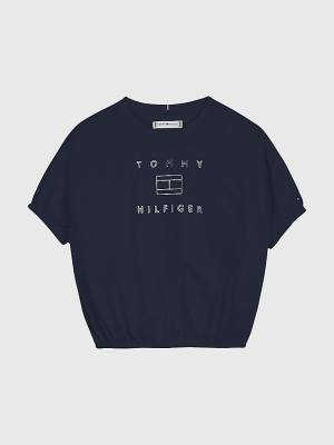 Tommy Hilfiger Metallic Logo Elasticated Belli Tişört Kiz Çocuk Mavi | TH968OTQ