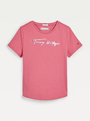 Tommy Hilfiger Metallic Signature Logo Tişört Kiz Çocuk Kırmızı | TH256XRI