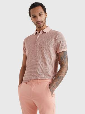 Tommy Hilfiger Micro Print Slim Fit Polo Yaka Tişört Erkek Pembe | TH914ZQG