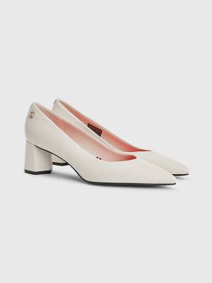 Tommy Hilfiger Mid Cut Cut Cut Deri Pumps Topuklu Ayakkabı Kadın Bej Rengi | TH741OSU