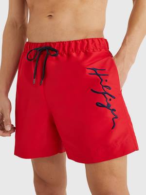 Tommy Hilfiger Mid Cut Cut Cut Length Signature Logo Shorts Mayo Erkek Kırmızı | TH928BLV