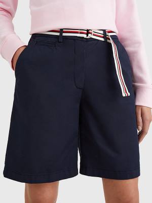 Tommy Hilfiger Mid Cut Cut Cut Rise Chino Şort Kadın Mavi | TH483FDP