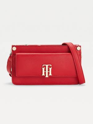 Tommy Hilfiger Monogram Lock Small Crossover Çanta Kadın Kırmızı | TH354QIM