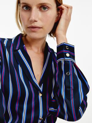 Tommy Hilfiger Multicolour Stripe Viscose Bluz Kadın Mavi | TH256RPQ