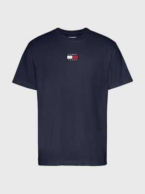 Tommy Hilfiger Organic Pamuklu Badge Tişört Erkek Mavi | TH067MPJ