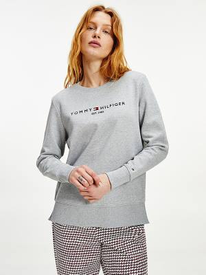 Tommy Hilfiger Organic Pamuklu Crew Neck Sweatshirt Kadın Gri | TH574SHV