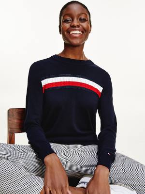 Tommy Hilfiger Organic Pamuklu Crew Neck Jumper Kazak Kadın Mavi | TH628SVZ