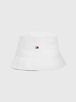 Tommy Hilfiger Organic Pamuklu Flag Embroidery Bucket Şapka Erkek Beyaz | TH732FRD