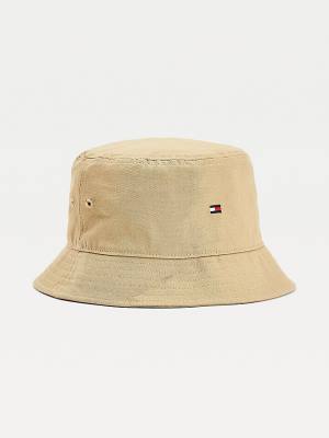 Tommy Hilfiger Organic Pamuklu Flag Embroidery Bucket Şapka Erkek Bej Rengi | TH982PVA