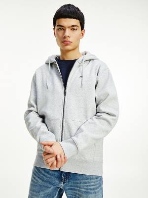 Tommy Hilfiger Organic Pamuklu Fleece Zip-Thru Kapüşonlu Sweatshirt Erkek Gri | TH180ACO